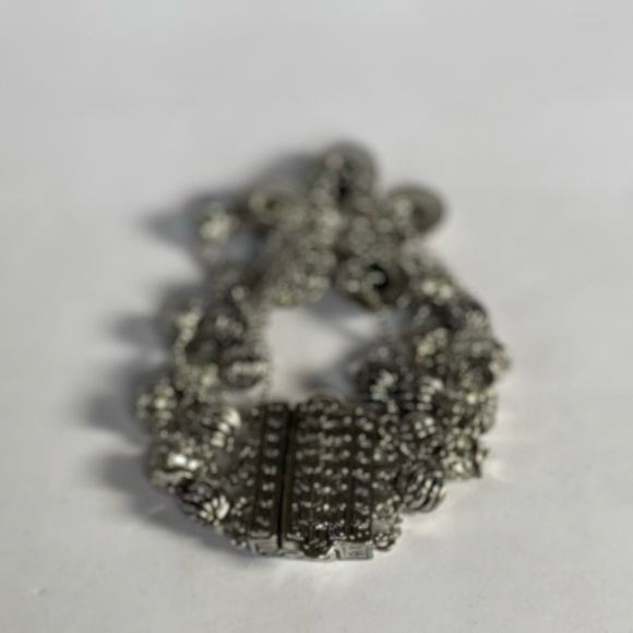 Vintage 4 Strand Large Silver & Crystal Magnetic Bracelet - Picture 5 of 12